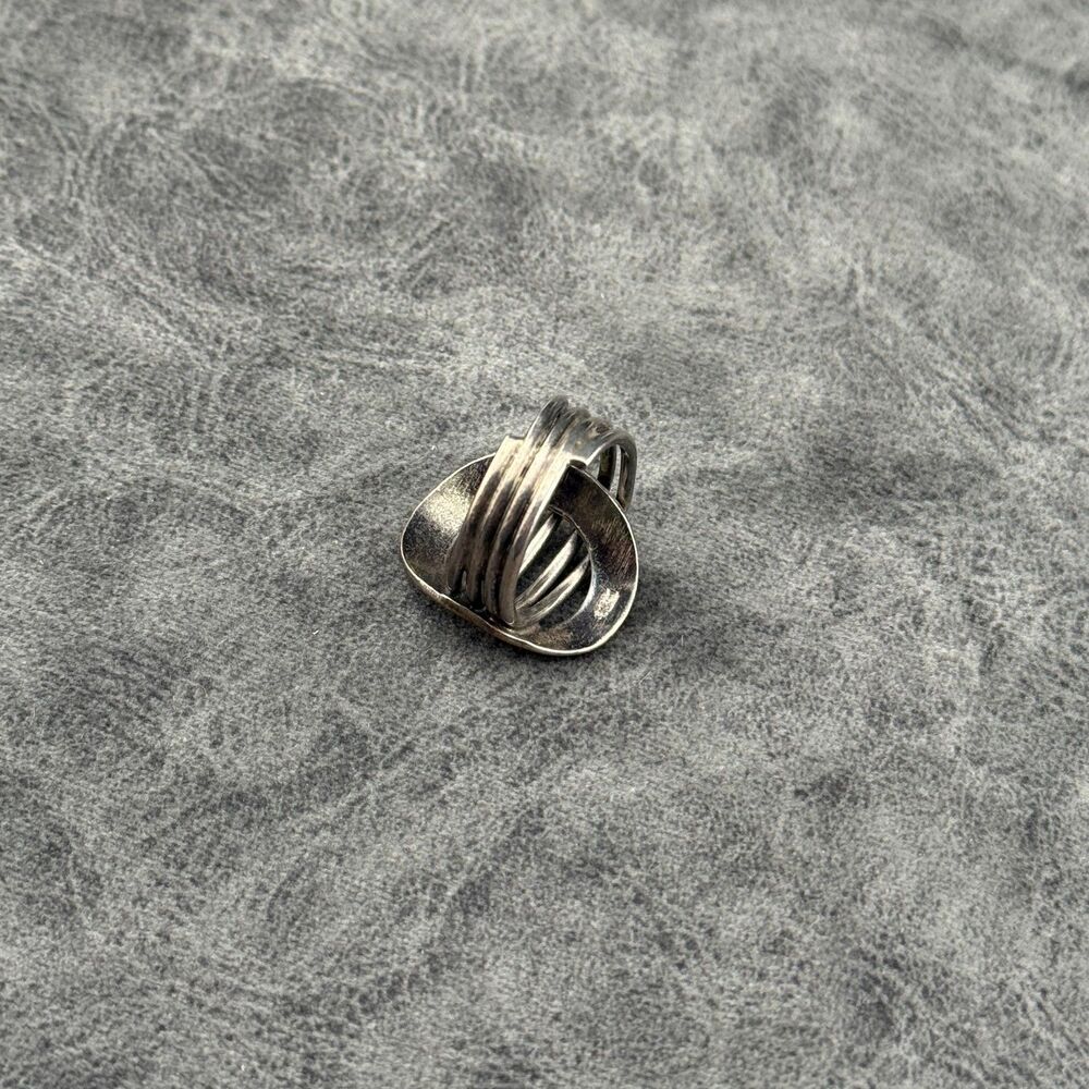 Sterling Silver 925 Round Buckle Ring Size 7.25 Think Open-work Oval Wire Spiral - Picture 5 of 11